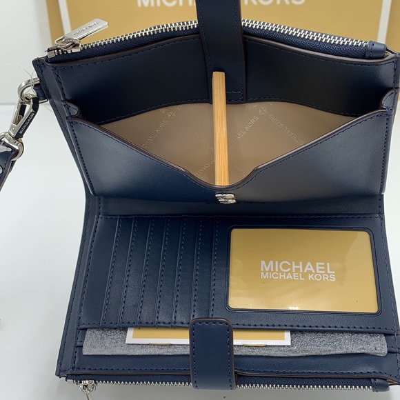 MICHAEL KORS LG DOUBLE ZIP WRISTLET WALLET NAVY MULT Crocodile Leather Snakeskin - Picture 11 of 14